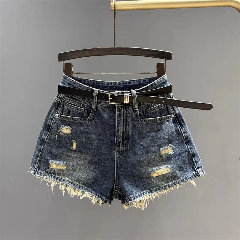 

High Waisted Denim Shorts For Women Retro Spicy Girls Versatile fringed edges A-line Wide Leg Hot Pants 2026 Summer New Style