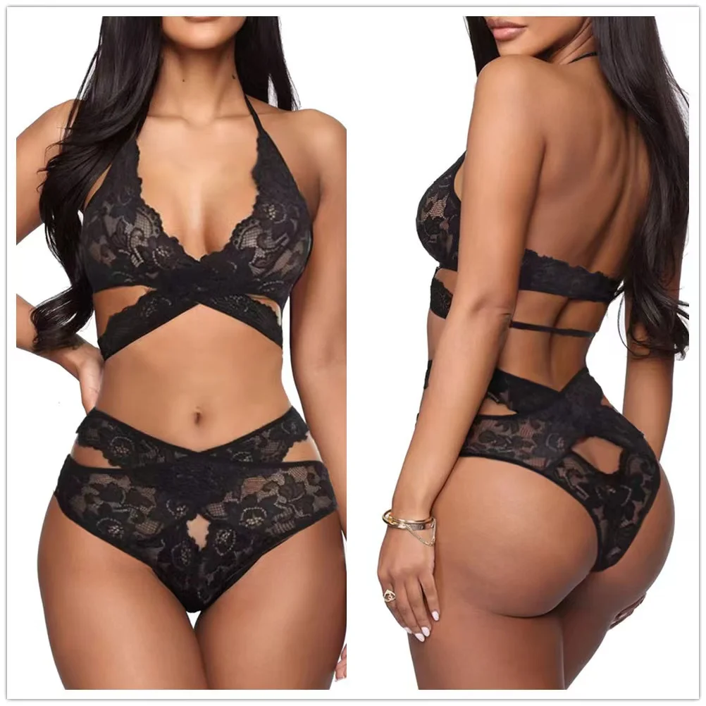 Women Sexy Lingerie Set Two Piece Lace Bra and Panty Set bralette Sleepwear Three-point underwear