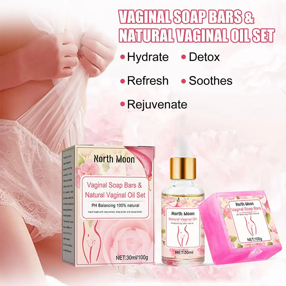 Sabonete vaginal artesanal para mulheres, conjunto de óleo natural, lavagem feminina, equilíbrio do pH, elimina a remoção do odor, saúde da beleza, 100g, 30ml