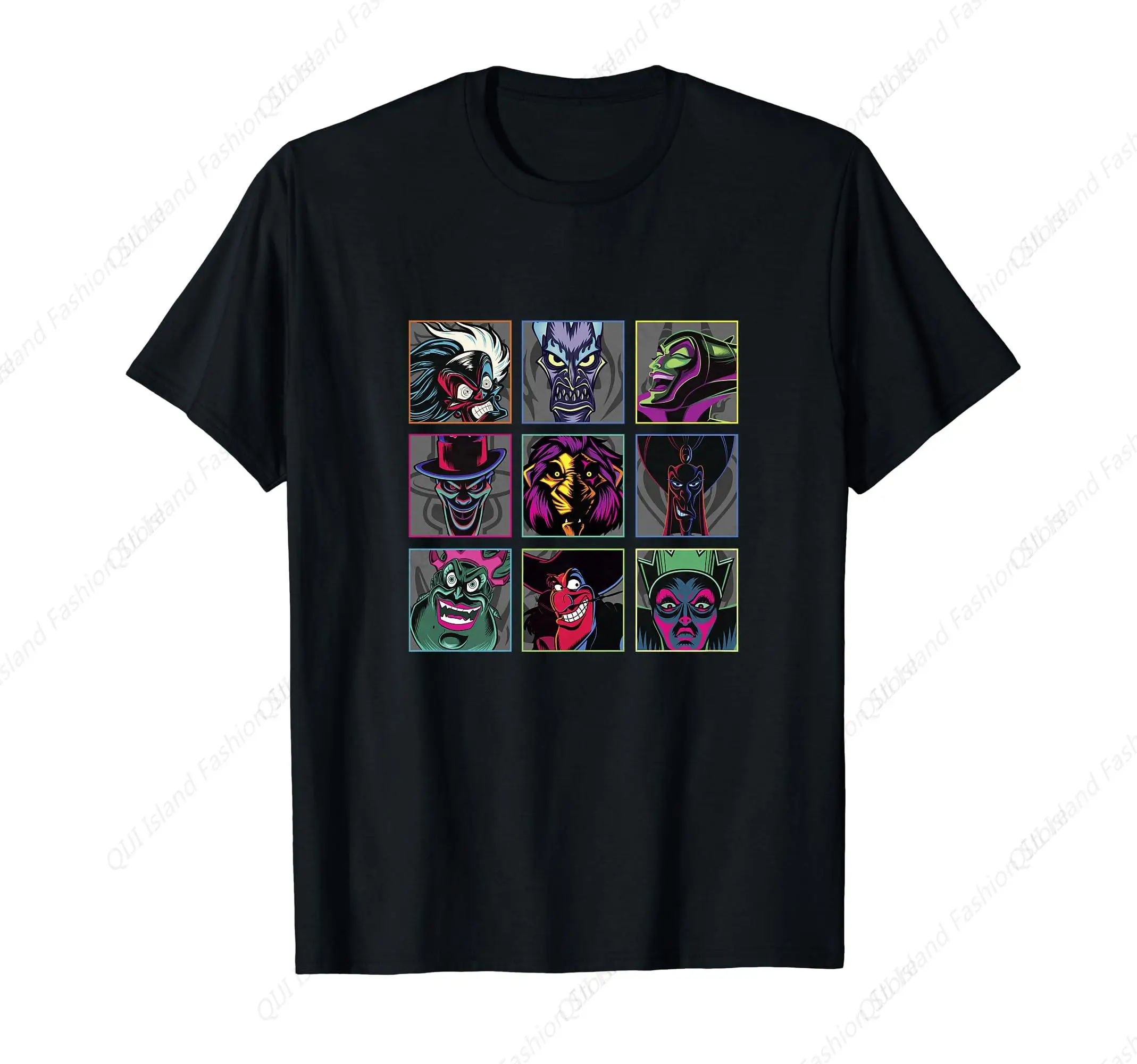 

Villains Colorful Neon Big Face Group Shot Panels T-Shirt