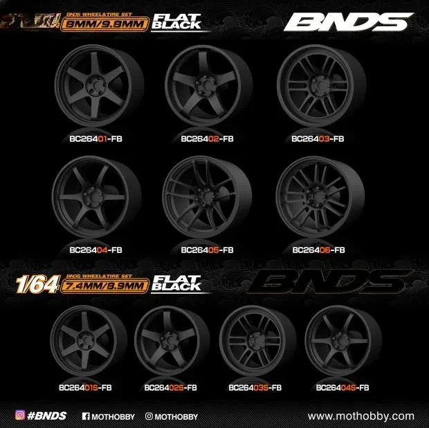 BNDS 1:64 New Wheel Rims with Multiple Options for Matte Black Tires BC264FB Modifying and Assembling Model Accessories