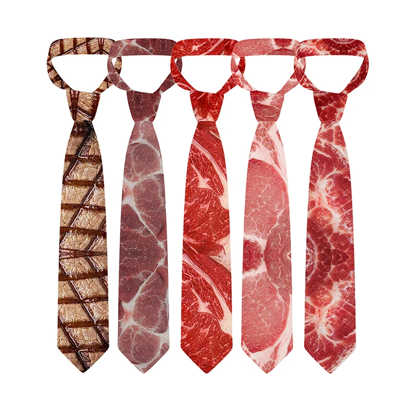 Unisex Meat Style Design Tie Fashion Hot Food Printing Men's Tie Fun Wedding Party Halloween Shirt Accessories