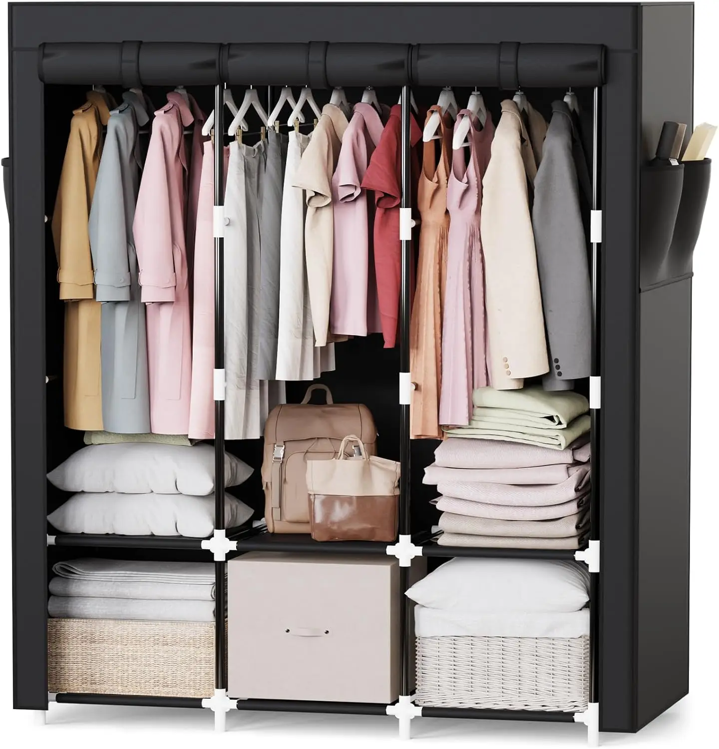 

Portable Closet, 50 Inch Wardrobe Closet, Portable Closets for Hanging Clothes with 3 Hanging Rods and 6 Storage Shelves for
