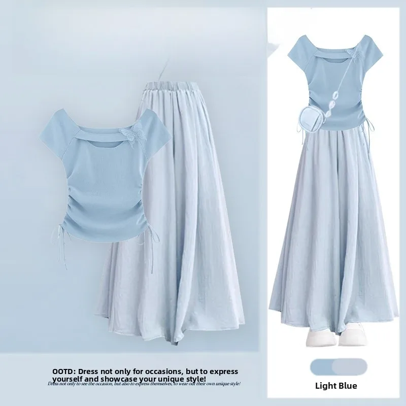 

Summer Dopane ort Sve T-irt Set Women's Agel 3D Print Slimming Casual High Waist Wide Leg Pants