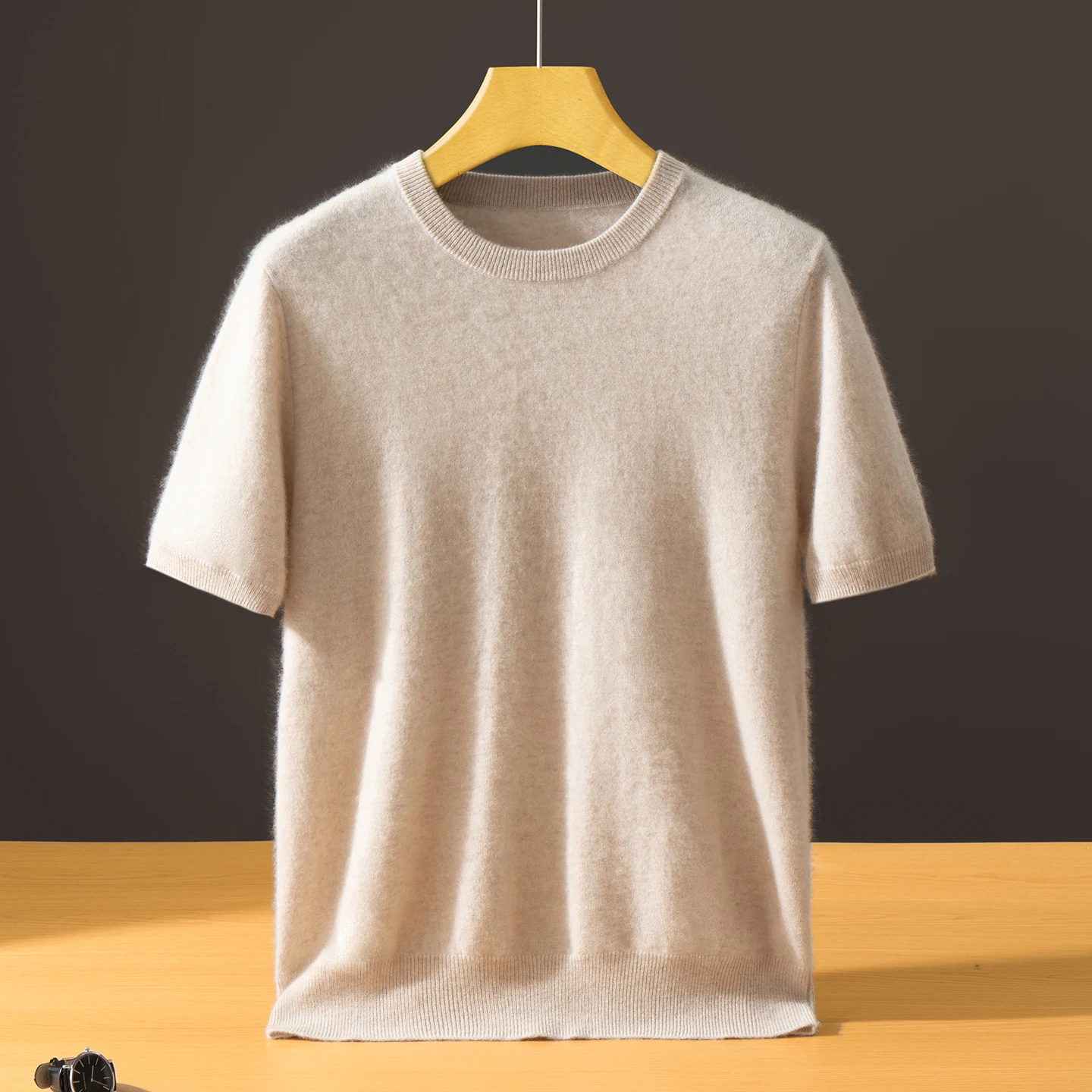 High-Quality Men'S 100% Cashmere Pullover Short-Sleeved Casual Knitted Sweater Loose Round Neck Jumper Tees Blouse Oversize Tops
