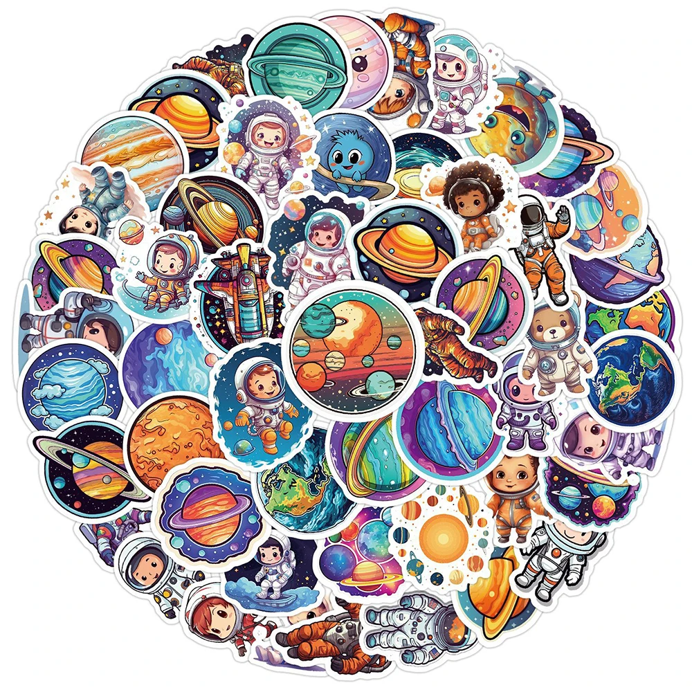 10/30/50pcs Cute Space Astronaut Planets Stickers Kawaii Cartoon Creative Sticker Stationery Phone Laptop Graffiti Decals Decor