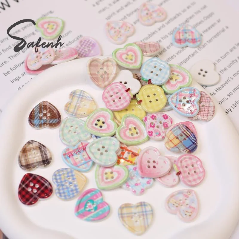 10/20Pcs Mixed Color Heart Shaped 4-hole Button For Sewing Clothes Accessories Crafts Scrapbooking DIY Apparel Supplies
