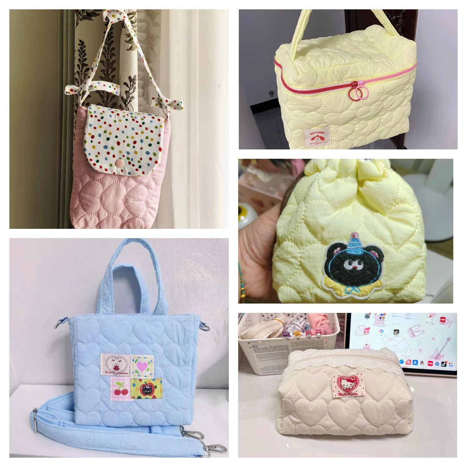 50x145cm autumn and winter quilted cotton fabric, heart pattern, padded lining, DIY bag making cute quilted cotton cloth