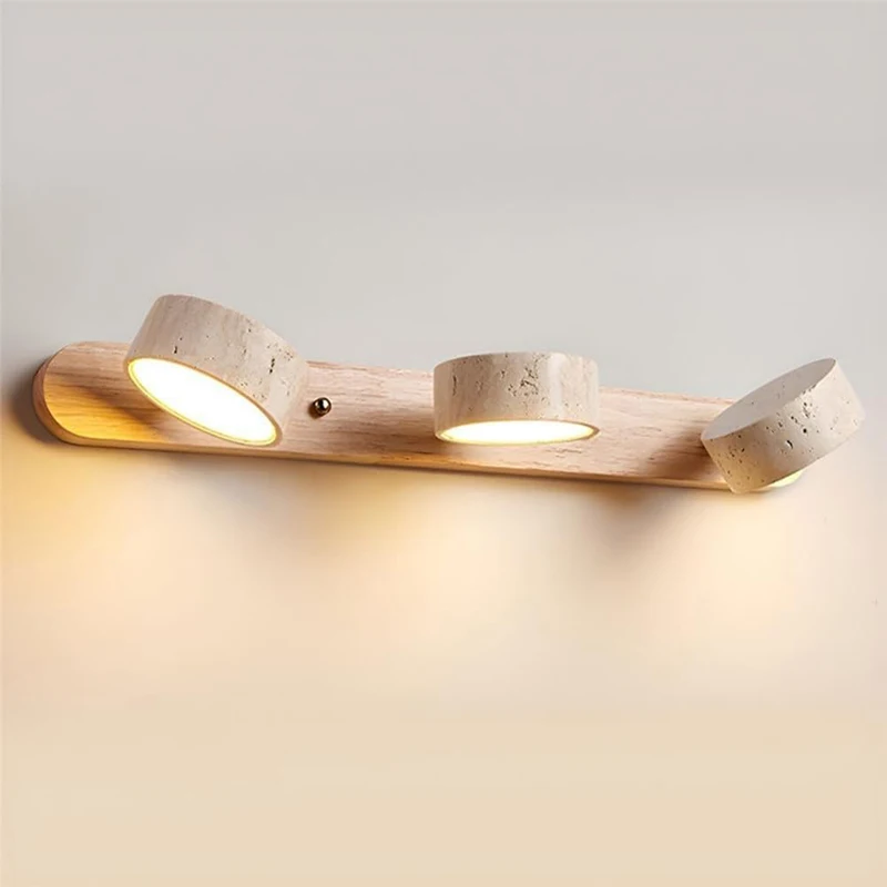 Creative Circular LED Rotatable Lamp Bathroom Vanity Mirror Front Lamp Spanish Natural Limestone Double-sided Wall Lamp
