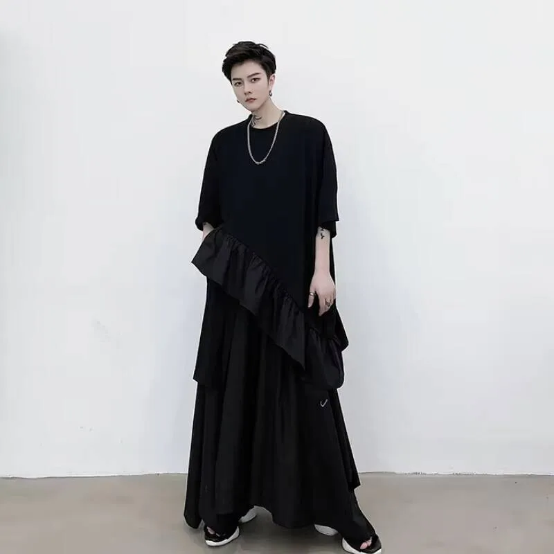 

Мужская простая модная мужская футболка с воланами и женская футболка с темным нерегулярным дизайном и короткими рукавами