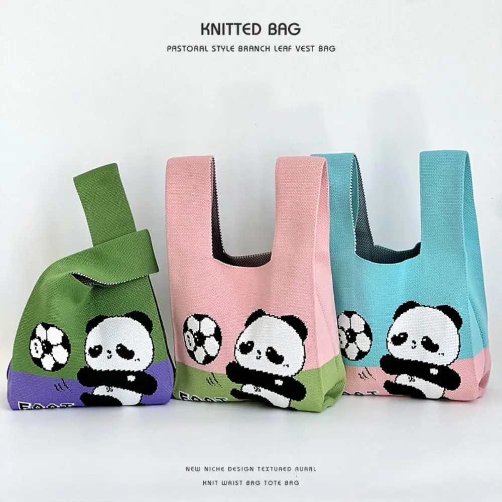 Gifts Large Capacity Panda Knitted Tote Bag Wrist Bag Portable Cute Knitted Bag Lunch Bags Commuting Knitted Handbag