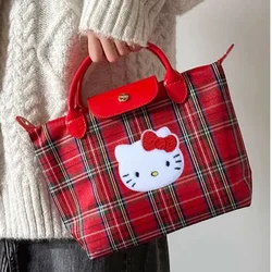 MBTI Hello Kitty Womens Handbag Plaid Fashion Y2k Canvas Vintage Shoulder Bag Designer Luxury Original New Female Crossbody Bag