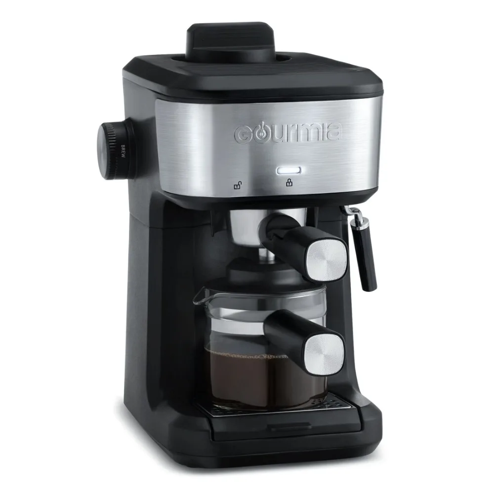 4-Shot Steam Espresso, Cappuccino, and Latte Maker with Frothing Wand, Black, New