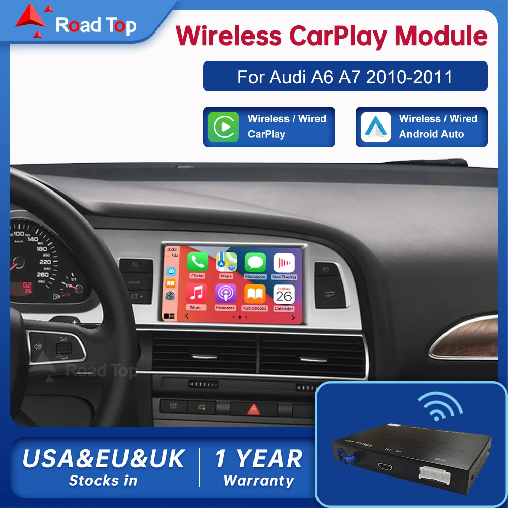 Road Top Wireless Android Auto For Audi Car A6 C6 3G MMI 2010-2011 Carplay Interface Mirror Link Air Play