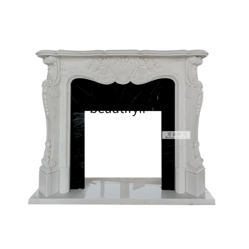 Marble fireplace French European carved living room decorative cabinet white marble stone sculpture fireplace rack