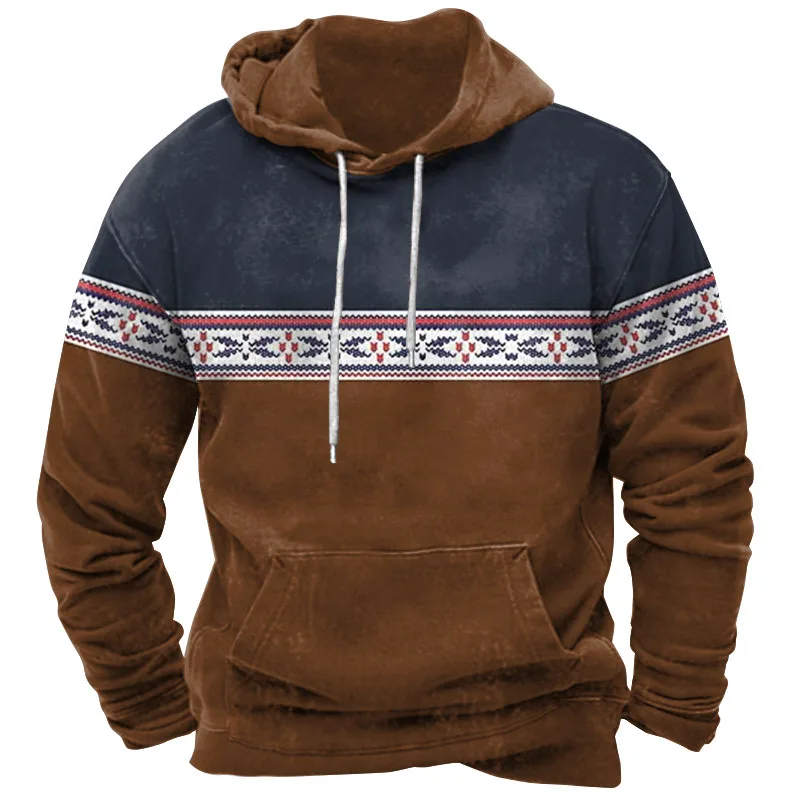 Vintage 3D Print Men's Hoodies Indian Style Pullover Oversized Casual Sweatshirt Tops Male Daily Streetwear Y2k Clothing For Men