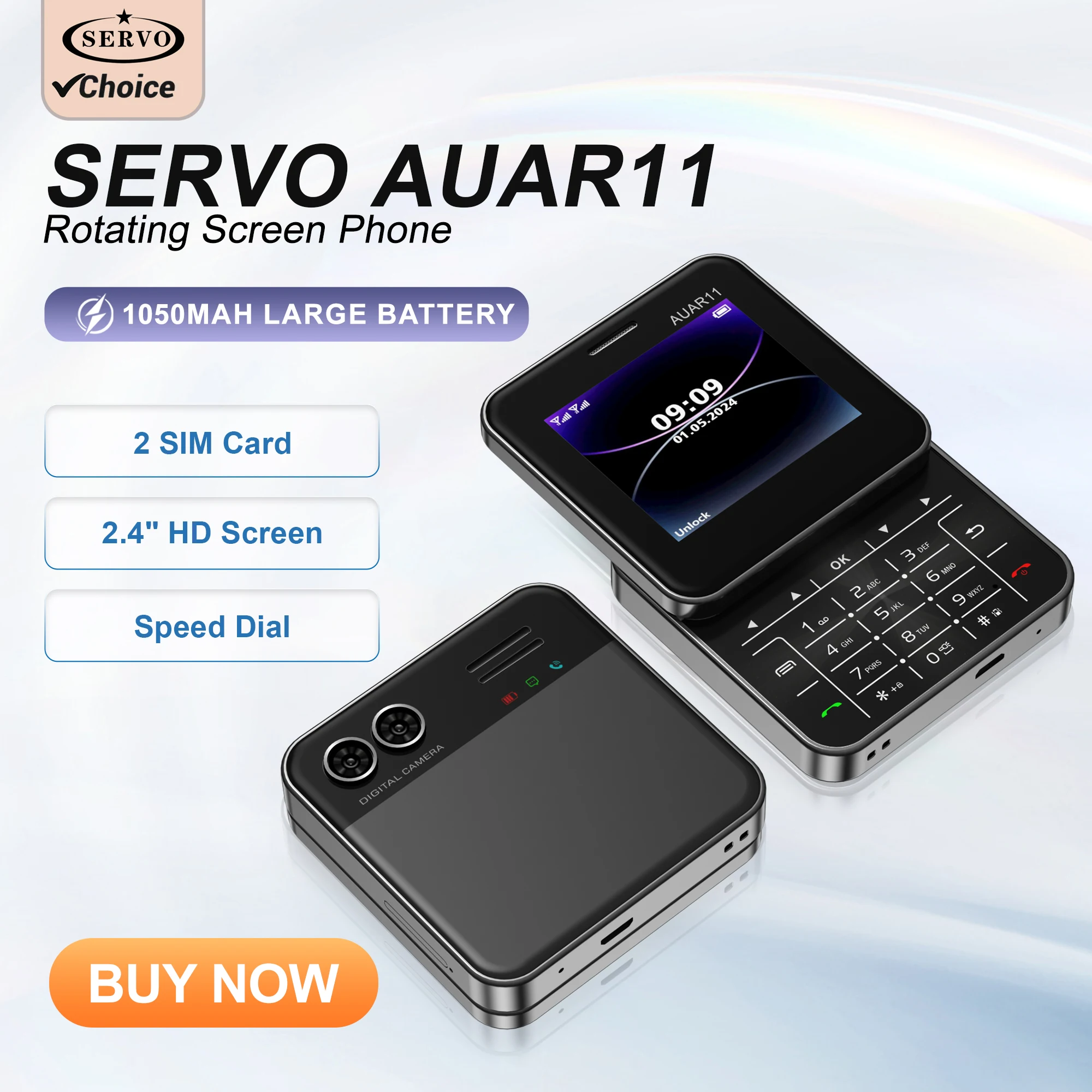 سيرفو AUAR11 2G GSM تدوير الشاشة هاتف محمول صغير ثنائي بطاقة SIM القائمة السوداء صوت سحري 2.4 بوصة الجانب المنزلق الهاتف المحمول راديو FM