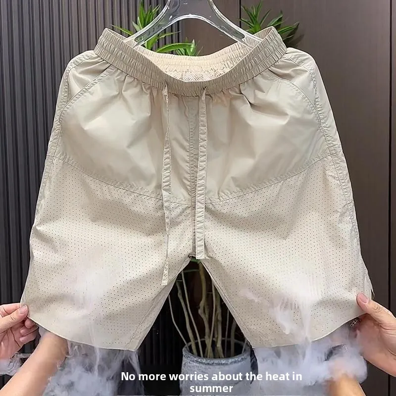 Pantaloni casual da uomo in seta di ghiaccio traspirante vestibilità ampia Qui Dry quattro-cinque lunghezza estate nuovi pantaloni a gamba dritta Sle Faionable