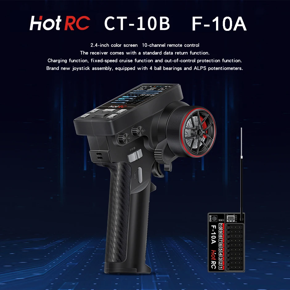 

HotRC CT-10B 10CH 2.4Ghz Radio System Remote Controller Transmitter with F-10A PWM Receiver for RC Car Boat Tank Model Parts