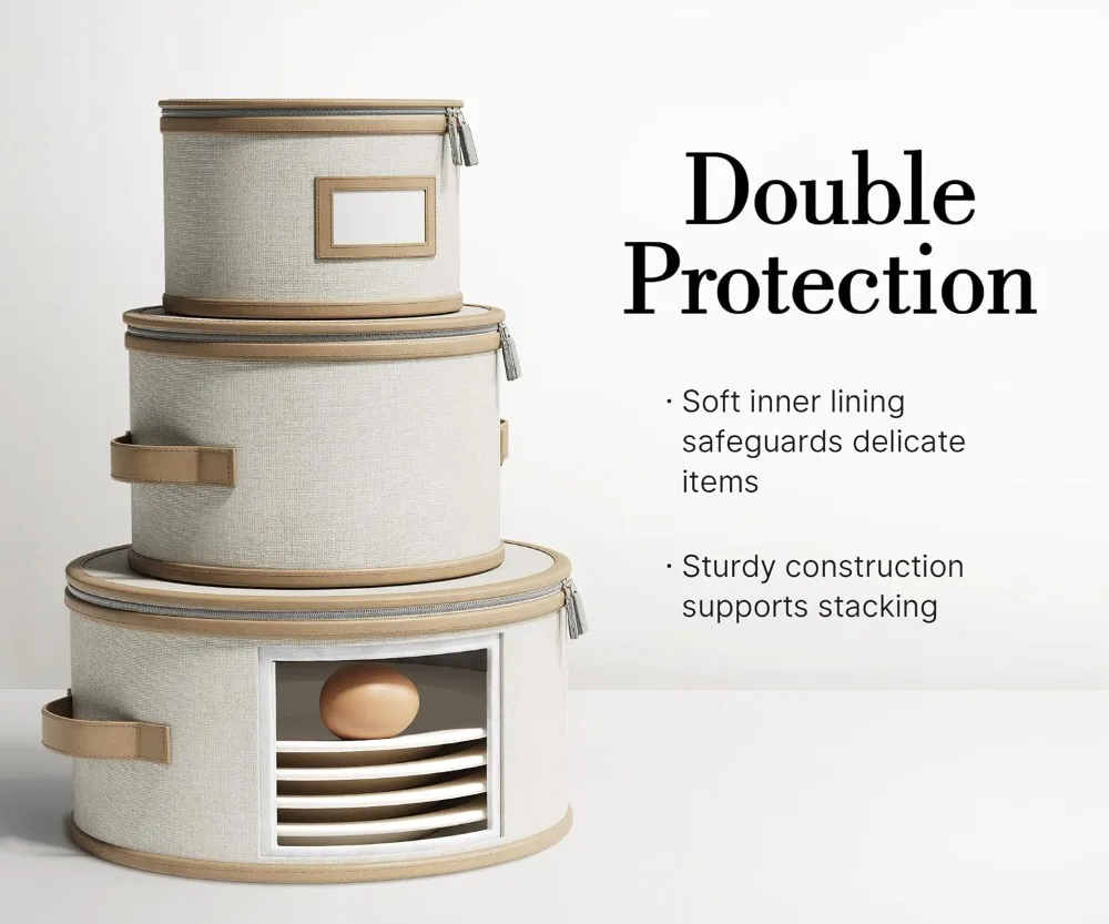 5-Piece Hard Shell China Storage Set for Plates, Mugs & More – Beige, Stackable & Padded - view 3