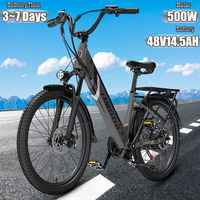 LANKELEISI Electric Bicycle 500W Brushless Motor 48V14.5AH Removable Battery City Aldult E-bike 24 Inch Tire Trend Electric Bike