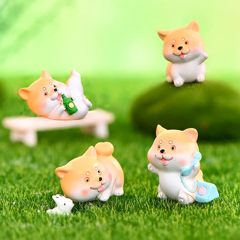 6PCS New Akita Micro Landscape Horticulture DIY Mini Puppy Ornament Cake Decorative Accessories Cute Dog Desktop Resin Ornaments