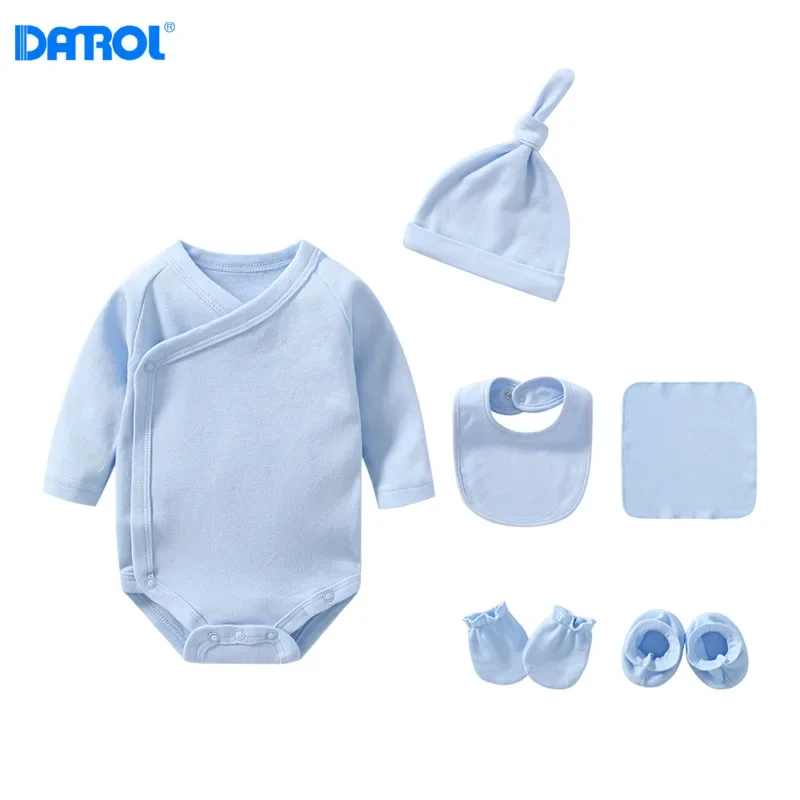 6 Pcs Set Newborn Baby Clothes Sets Baby Bib Hats Small Towel Gloves Foot Cover Socks Baby Gift Sets High Quality Cotton