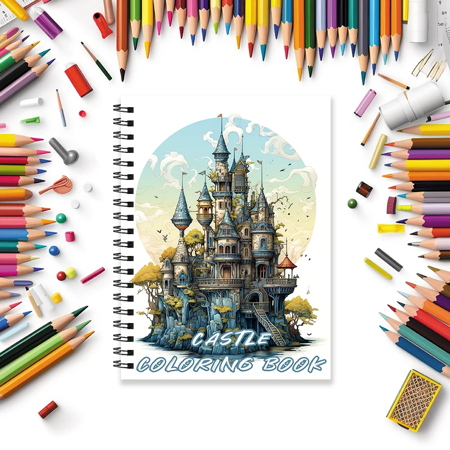 Coloring Book - 8.3 x 11.2 inches 32 pages Castle Coloring Book - Ideal gift for family or friends