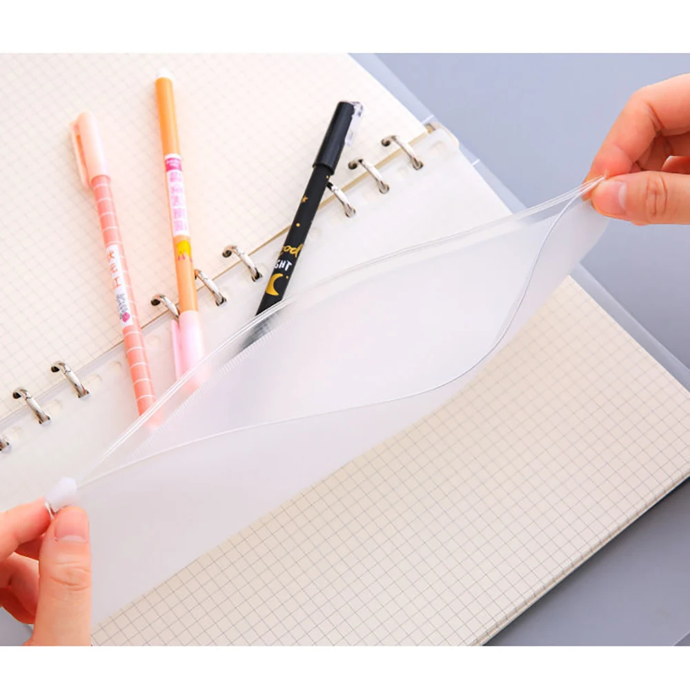 A5/A6/A7/B5 PVC Zipper Pouch Loose-leaf Pouch Elastic Transparent Separating Zipper Bag Planner Credit Card Pocket