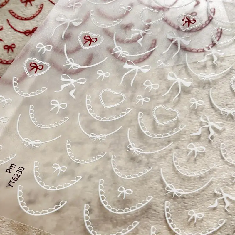 1 Sheet Bowknot 3D Nails Stickers Love Heart Romantic Nail Art Manicure Decal French Nail Stickers