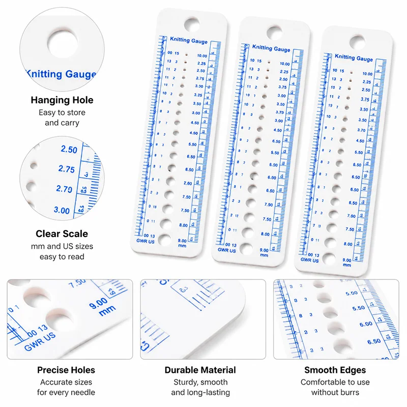 1/3-teiliges Strickzubehör-Set, Nadelspezifikationen, Zoll, Nählineal 1-10mm Größenmessung, Näh- und Häkelwerkzeug – Detail 3
