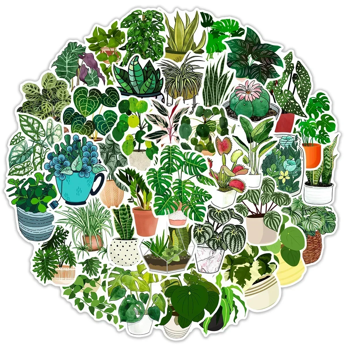 Plantas verdes adesivos para crianças, 50pcs, bonito, estética, diy, decoração para geladeira, notebook, bicicleta, telefone, mala, desenhos animados