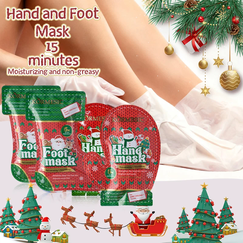 2 قطعة عيد الميلاد التقشير قناع اليد قناع القدمين قدم باديكير إزالة الجلد الميت ترطيب مقشر القدم قدم أقنعة العناية بالبشرة