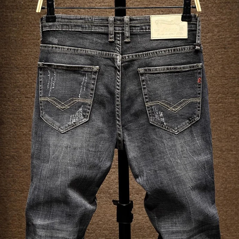 

Мужские джинсы Y2K: Новинка от дизайнера, ретро-стиль, черные/серые, стрейч, слим-фит, рваные, с вышивкой, винтажные джинсовые брюки для мужчин