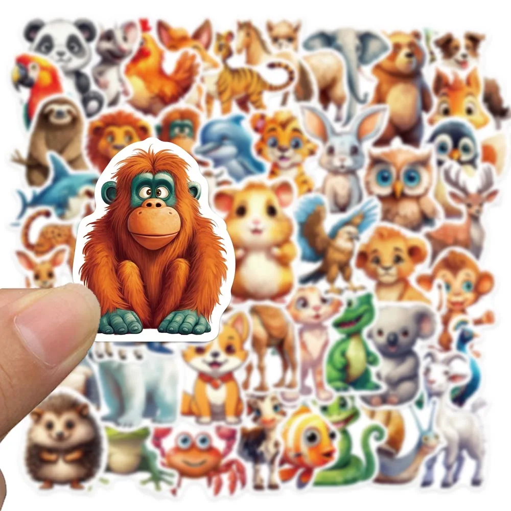 Pegatina de animales del zoológico para niños, calcomanías de dibujos animados, juguete para portátil, guitarra, teléfono, viaje, Kawaii, regalos para niños, venta al por mayor, 50 piezas