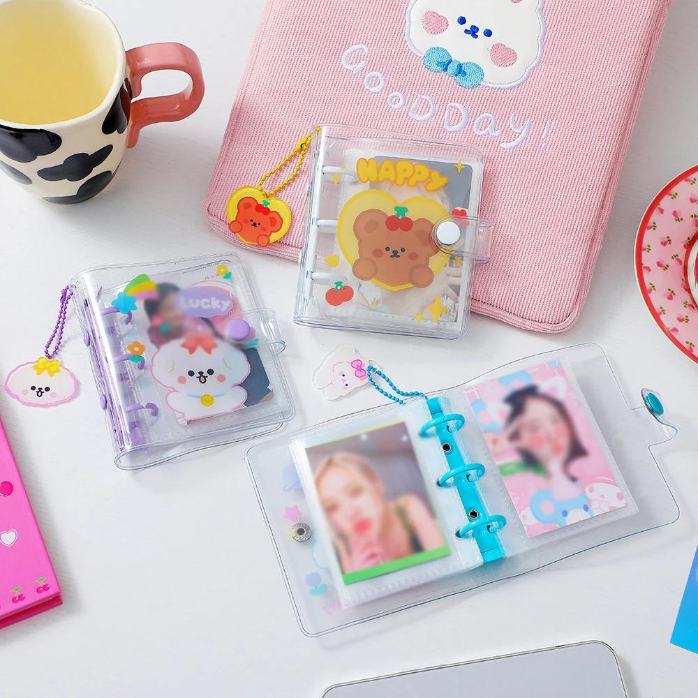 Niedliches Bären-PVC-Album mit drei Löchern für lose Blätter, transparentes Cartoon-Handbuch, für Sterne-Fotos, kleine Karten, Aufbewahrungsalbum, Kartenbuch – Detail 3