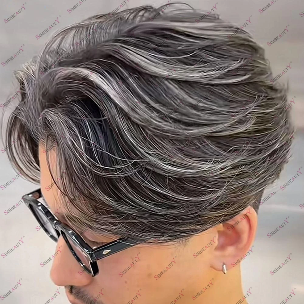 

Black Human Hair Men's Durable Silicon Skin Base Hair Replacement System Durable Natural Hairline 0.1mm Thin PU Base Cheap Wigs