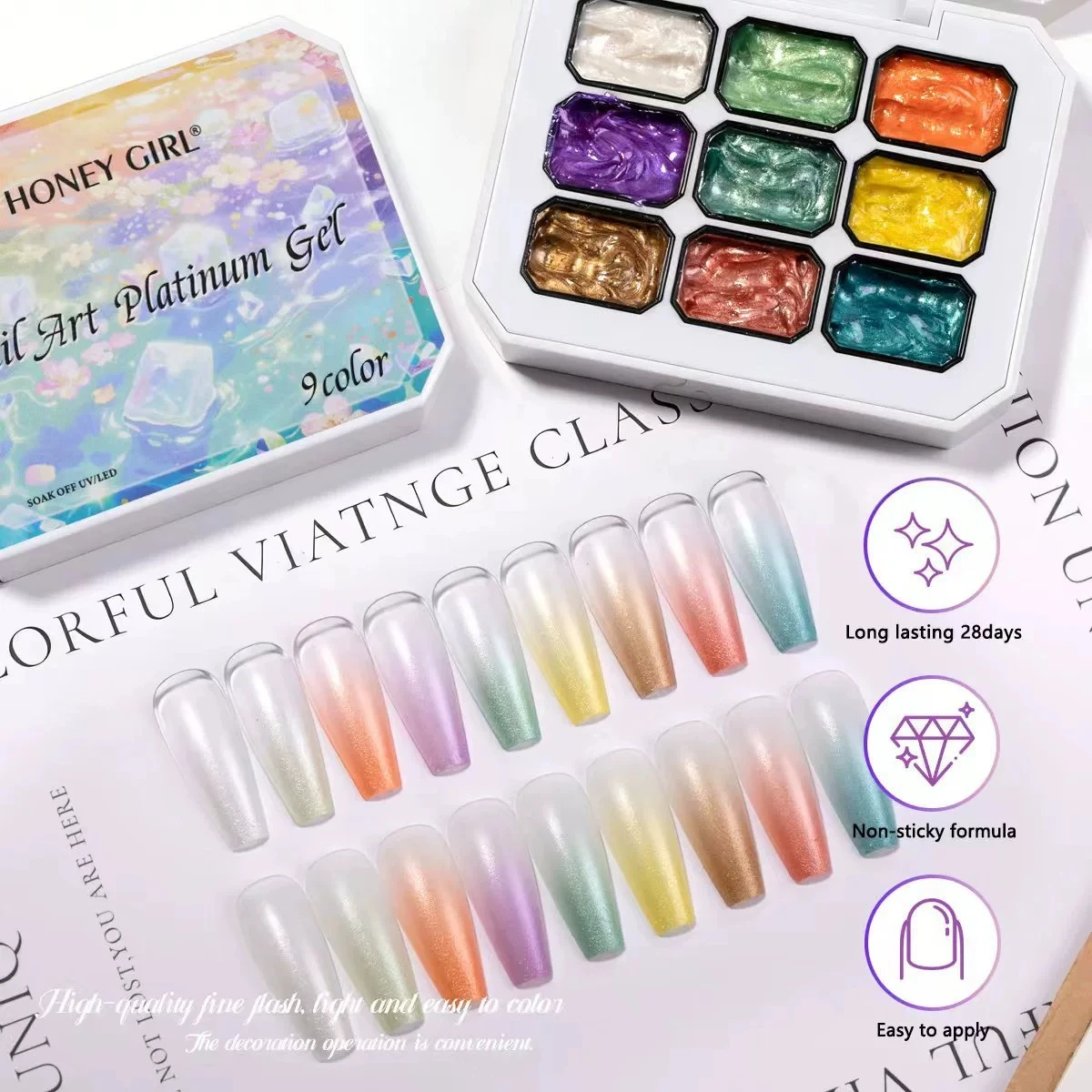 HONEYGIRL Pearlescent Patting Gel Nine-grid Mixed Colours UV Nail Polish Paste High Saturation For Ombre Gradient Nail Polish