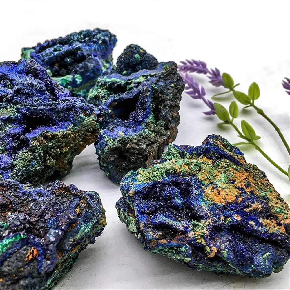 Natural Rough rough Blue Azurite Crystal Specimen Raw Stone Azurite And Malachite Mineral Specimen for home decoration