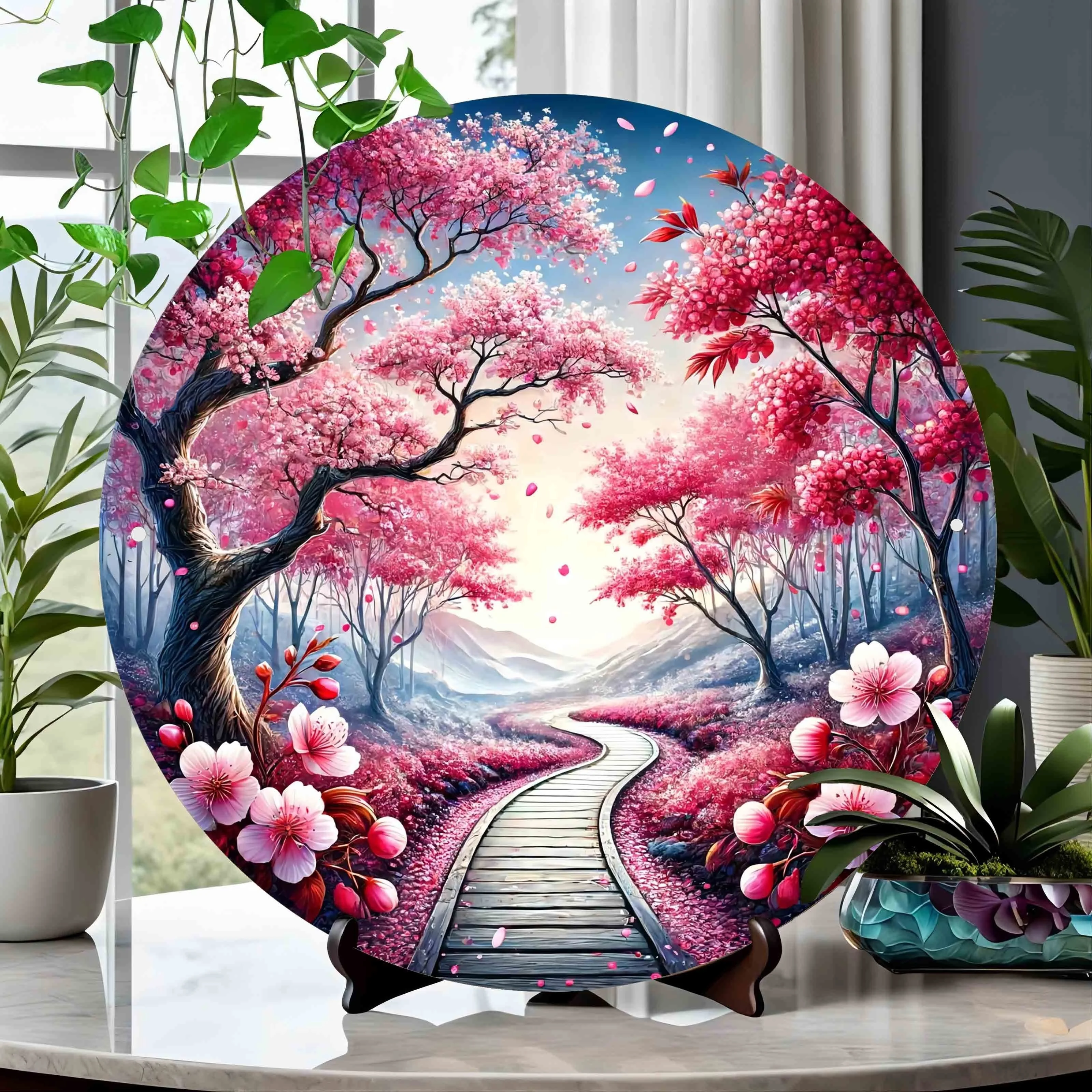 

Алюминиевая Настенная картина «вишневый цвет», круглая 2D постер на стену, 8 дюймов, для дома, спальни, гостиной, кафе, Декор, круговой