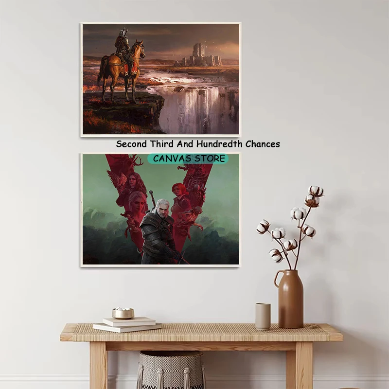 Old Man Wild Hunting Geralt of Rivia Gaming Character Ride Vintage Painting Poster Canvas Painting Wall Pictures Home Room Decor