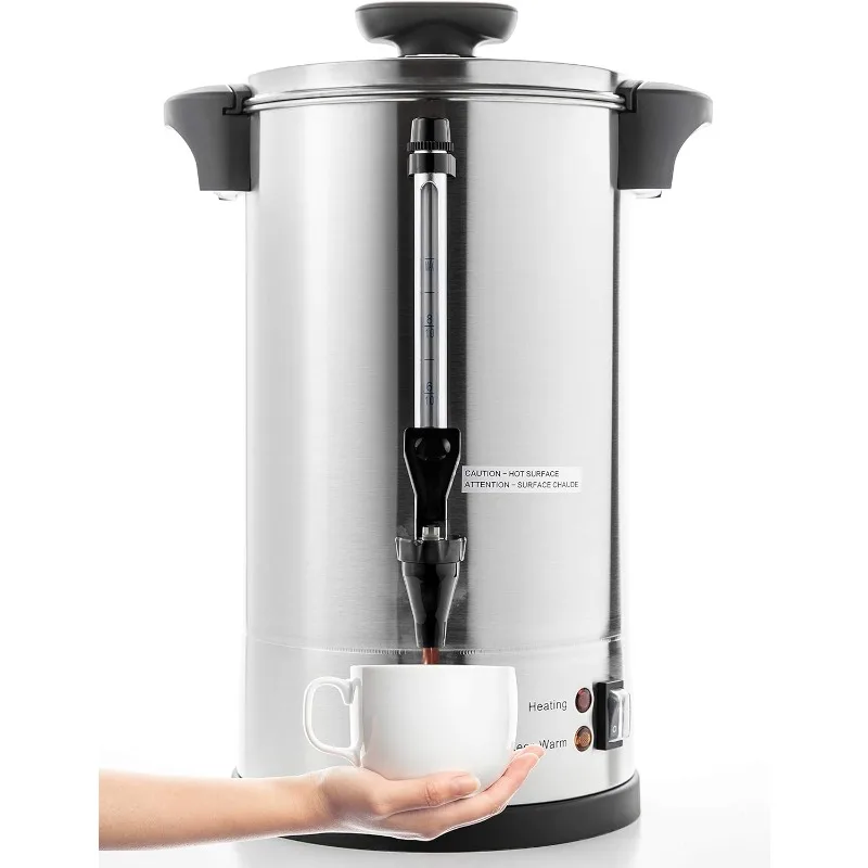 

Commercial Grade Stainless Steel Percolate Coffee Maker Hot Water Urn for Catering, 50-Cup 8 L, Metallic