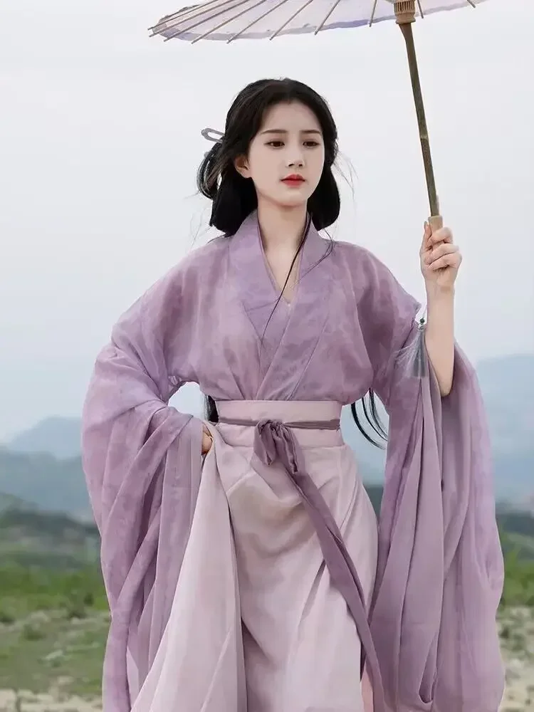 Hanfu Set 3 potong Gaun wanita Hanfu Cina kuno kostum Cosplay peri wanita set gaun dansa Hanfu ungu musim panas 2023