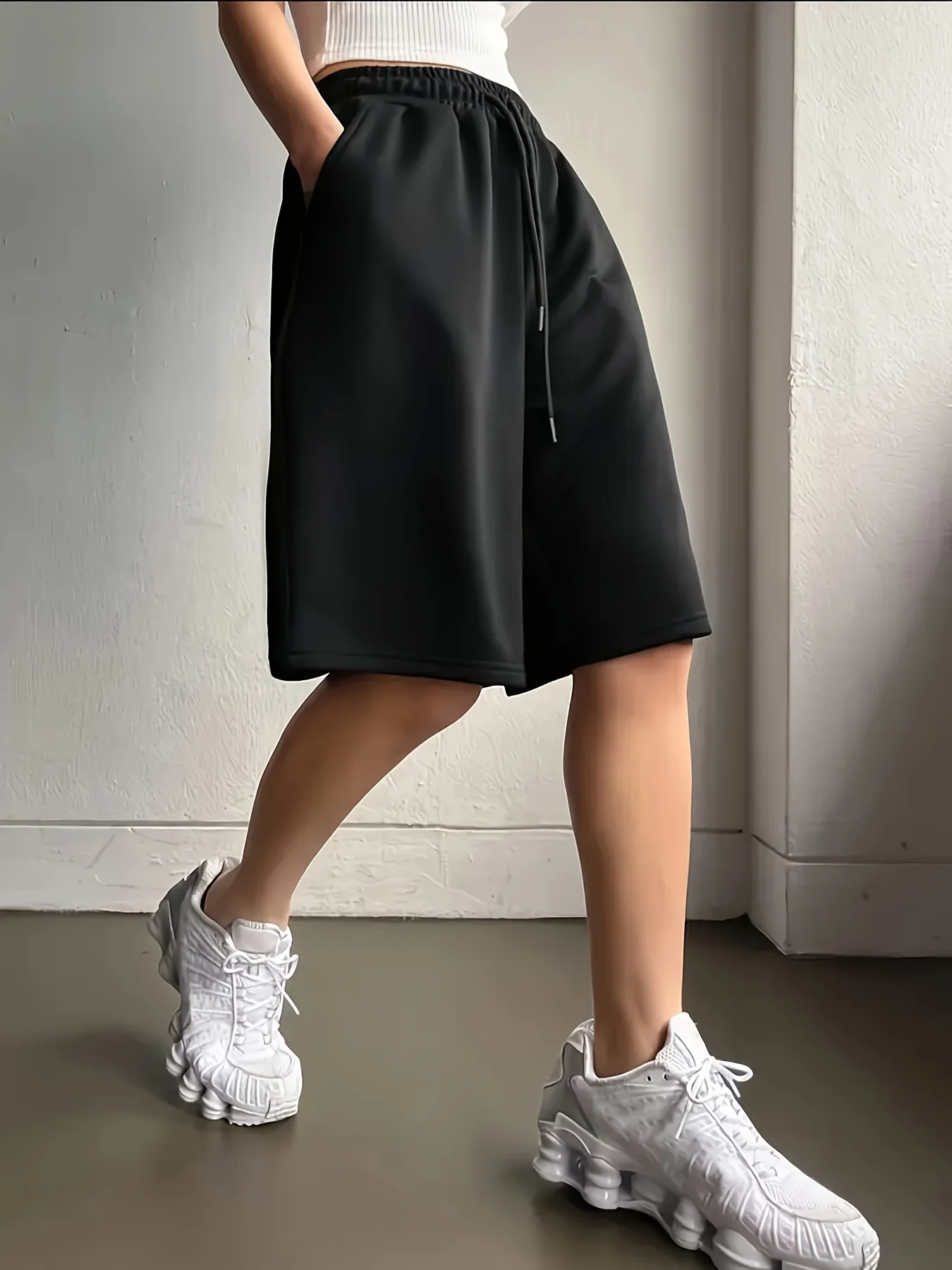 

High Waisted Drawstring Wide Leg Cropped Pants, Summer Thin Fit, Loose Casual Sports Shorts, Casual Sports Casual Street Trend