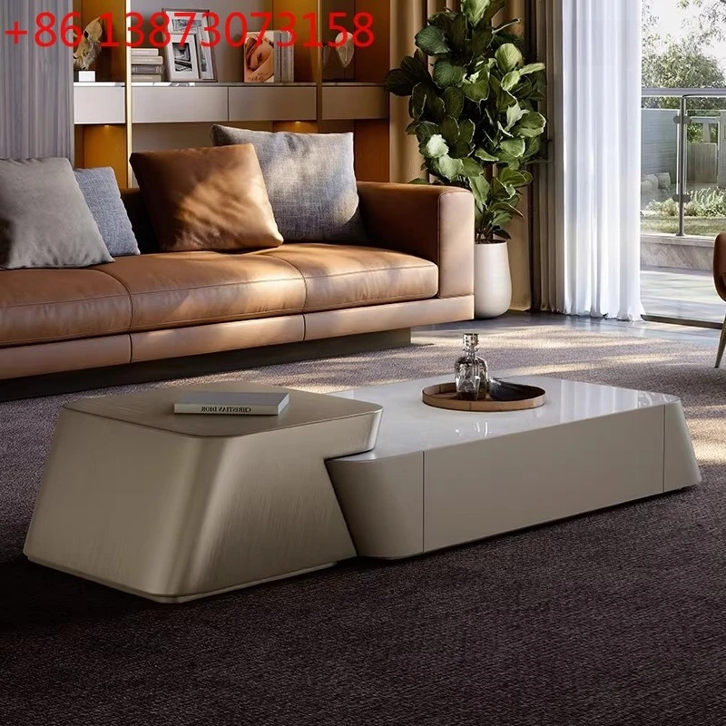 French Natural Marble Retractable Coffee Table Modern Simple Villa Living Room Coffee Table Home Furniture mesa de centro FYCT