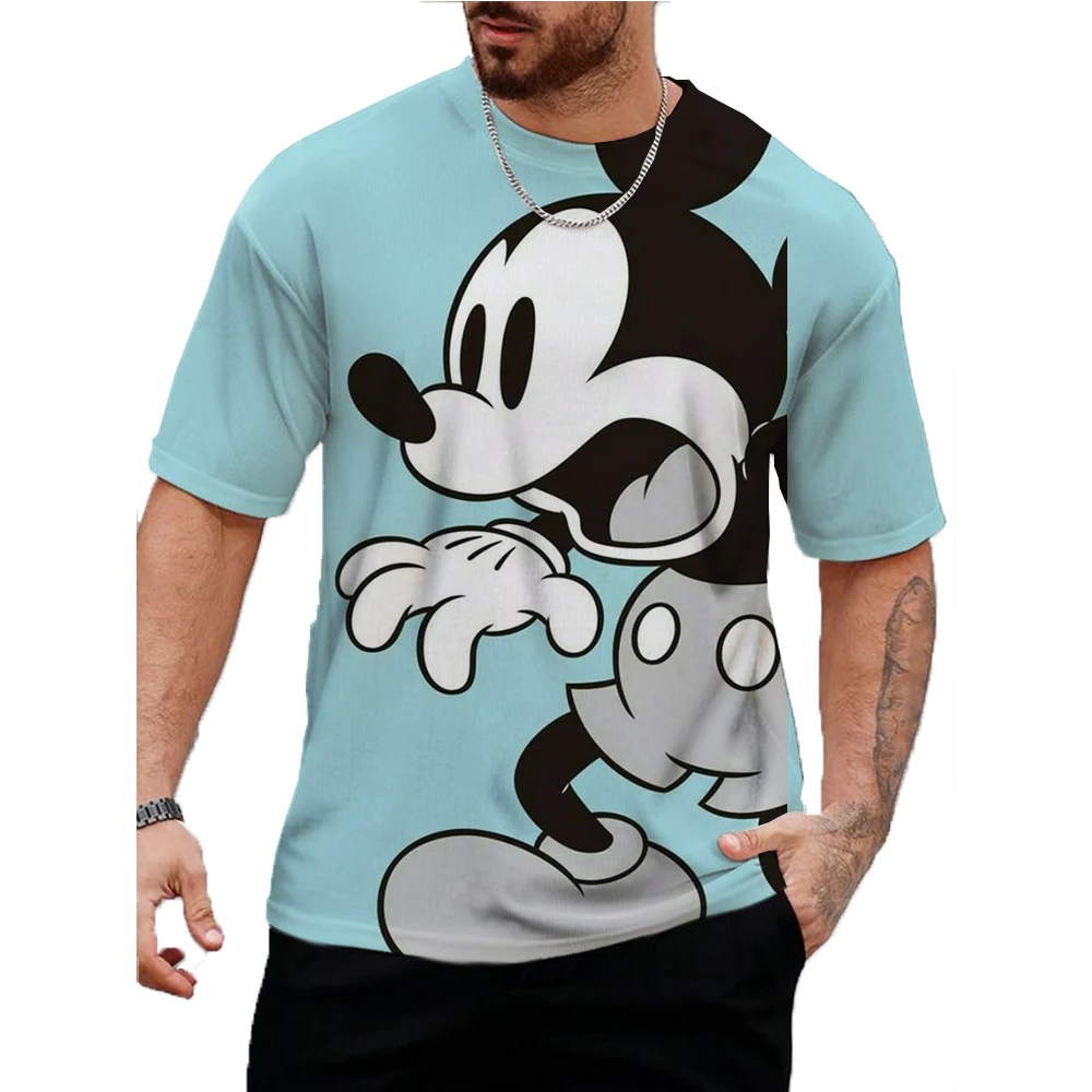 Summer Mens Casual T-shirts High Quality Disney Mickey Mouse Print Brand Tee Shirts Classic Male Daily Short Sleeve Cool Tops