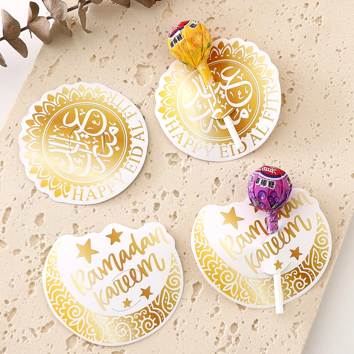 42 Pieces of Ramadan Gifts/Packages, Paper Lollipop Greeting Cards (for Ramadan Decorations), Small Gifts, Lollipops, Greeting Cards, Gift Tags, Decorative Paper, Crescent-Shaped Candy Boxes (Ramadan Muslim), Small Gift Box Stickers, Ramadan Table Decorations, Ramadan Gift Distribution, Arabic Festivals, Islamic Festivals