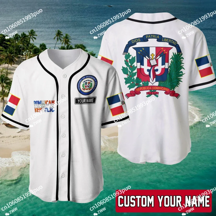 Camisa de beisebol com nome personalizado da República Dominicana, camisa unissex para homens, mulheres, camisas casuais, tops de hip hop