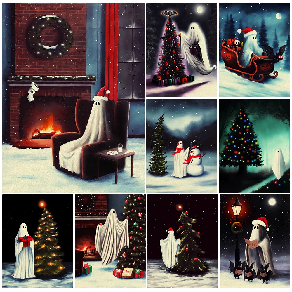 Haunted Holidays And The Great Christmas Tree Gothic Wall Art Canvas Painting,Ghost Of Christmas Present Art Poster Print Decor