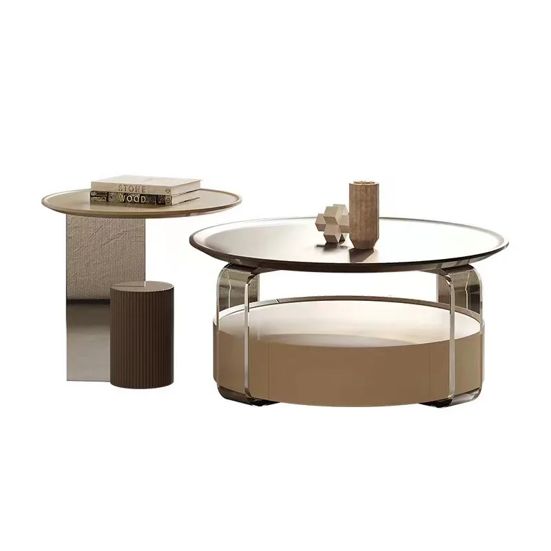 

French cream style designer acrylic coffee table living room household small apartment simple round coffee table combination